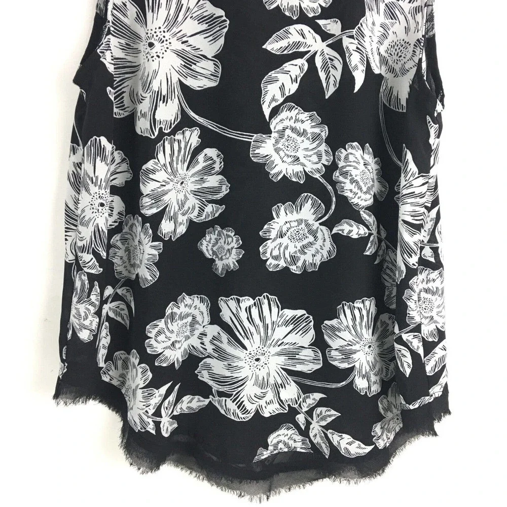 Who What Wear Womens Top Small Black White Floral Sleeveless Chiffon Blouse - Picture 6 of 11